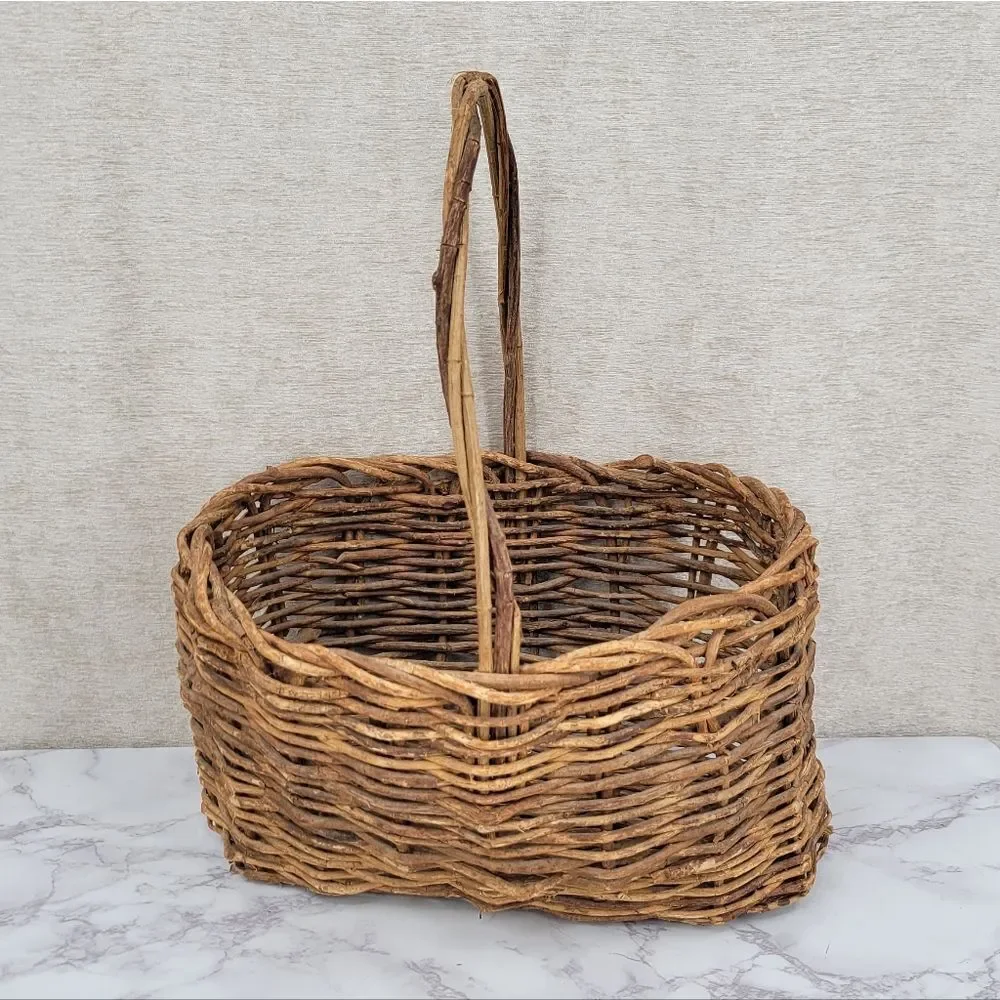 Rustic Woven Basket with Handle Vintage